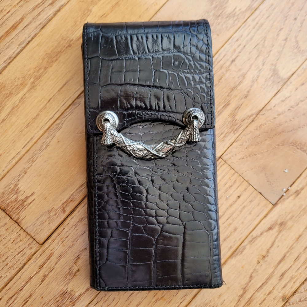 Brighton Vintage Black Leather Reptile Print Clutch Wallet Missing Strap